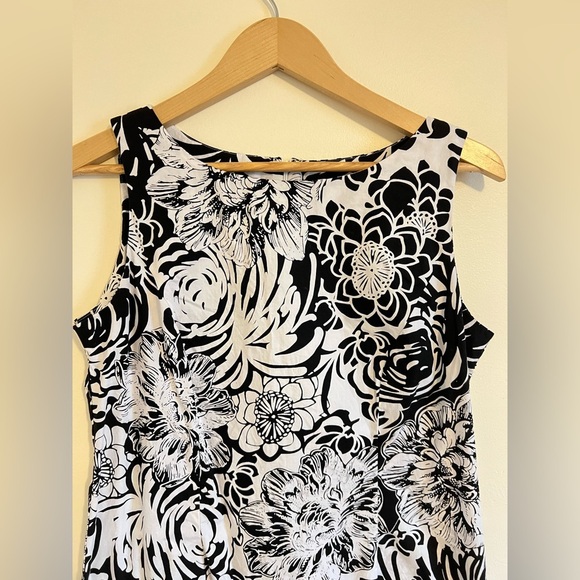 KARIN STEVENS Women Dress 12 Floral Black White Slip Preppy Sheath Cotton Modest - Picture 3 of 17